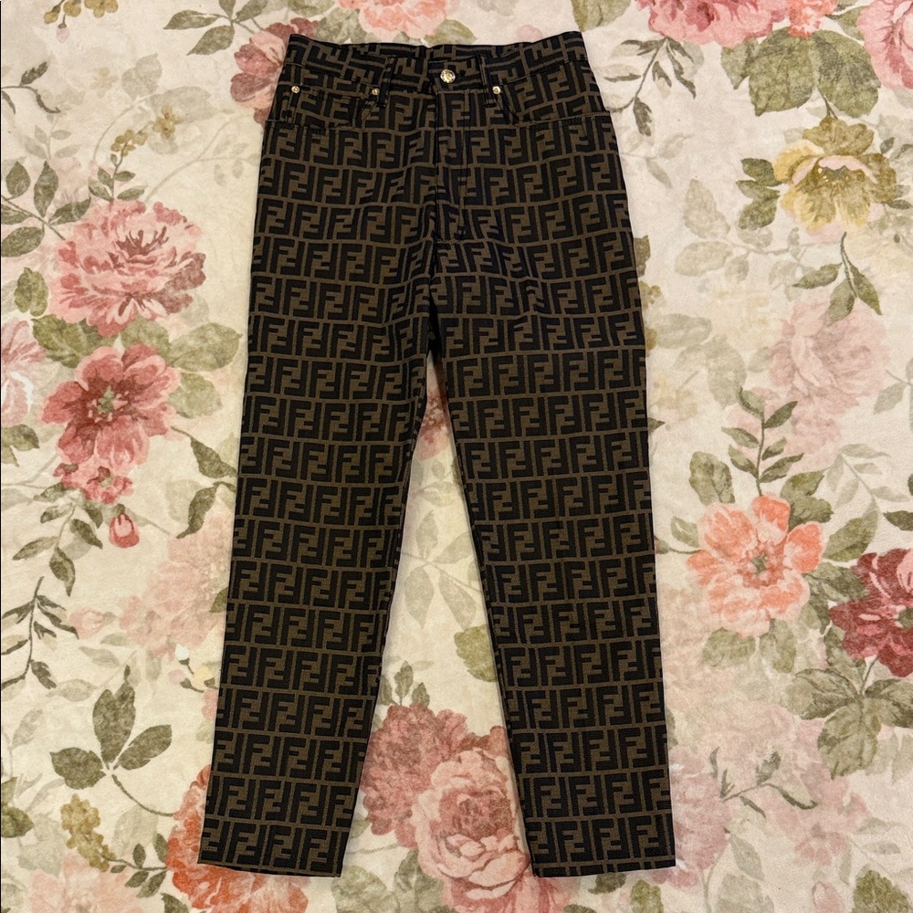 Fendi Black & Brown FF Logo Cropped Jeans